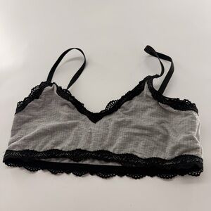 Aerie Superchill Grey and Black Lace Trim Unlined Bralette Large Women’s Cotton